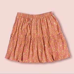 🎁 Pink Rose Boho Floral Mini Skirt in Coral Elastic Waist Size S